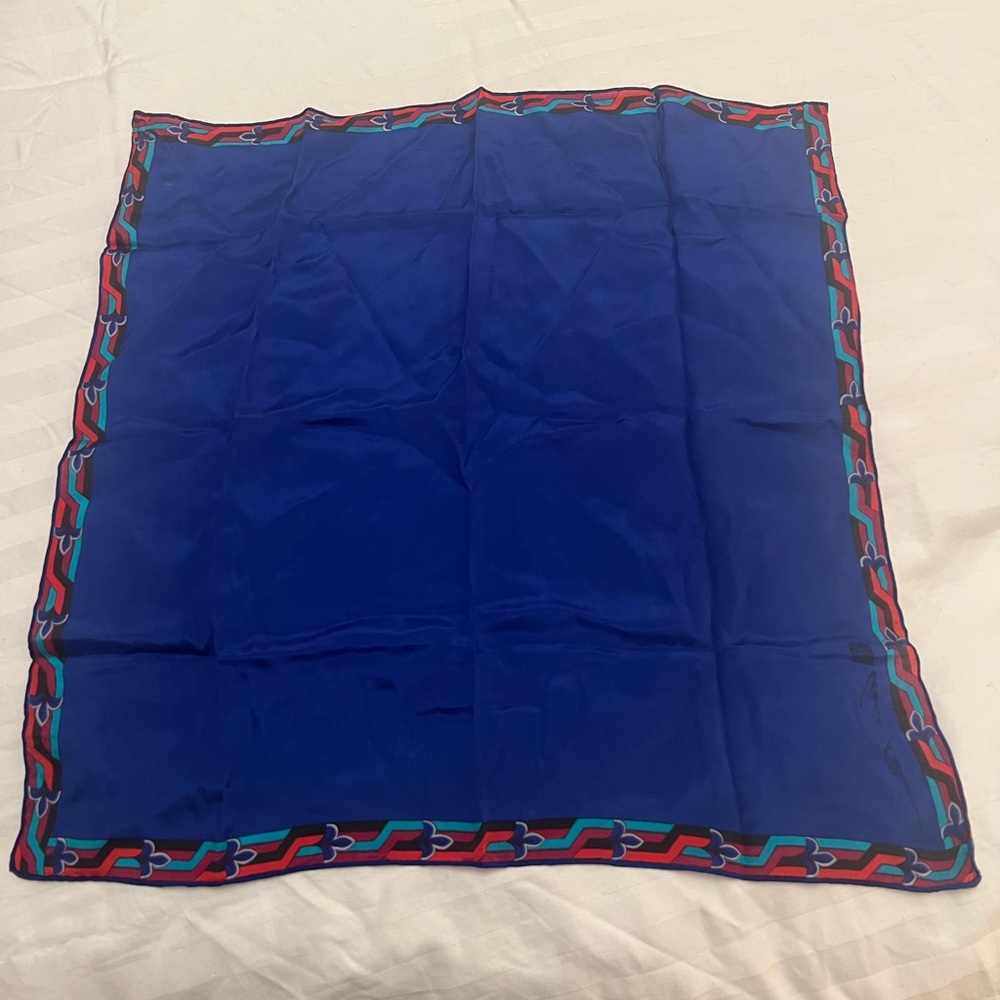 Anne Klein Vibrant Blue Scarf with Multicolor Border
